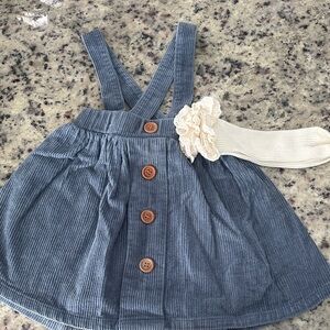 Blue Corduroy Pinafore Dress with Socks